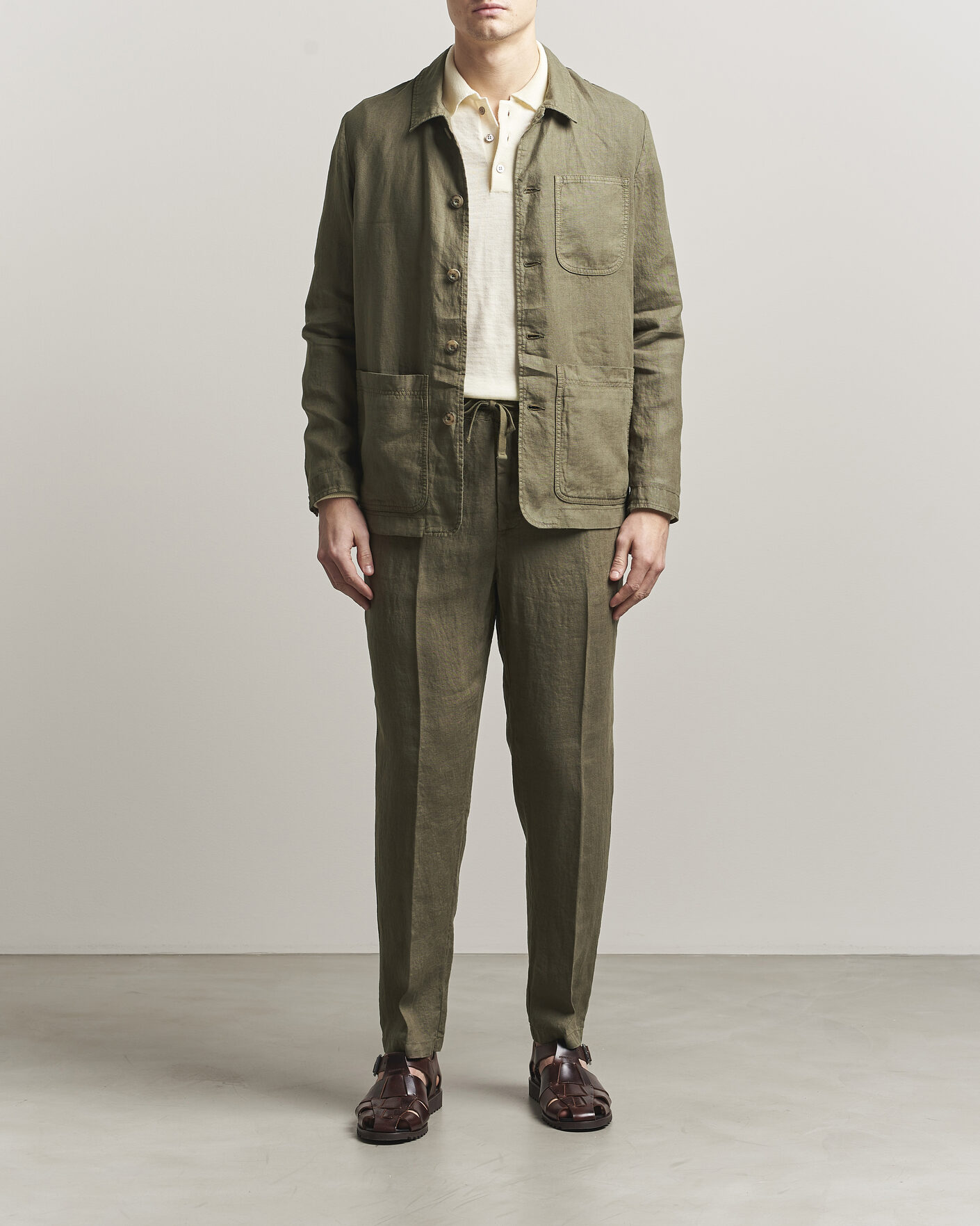 Altea Linen Chore Jacket Military at CareOfCarl.com