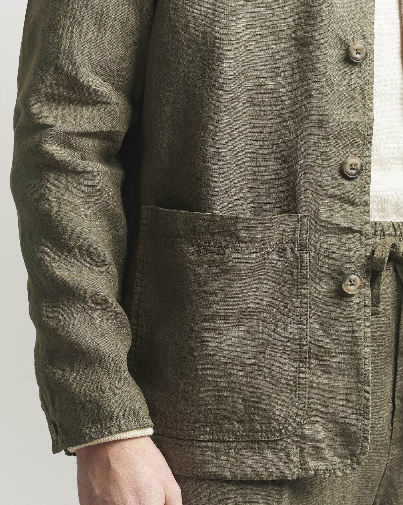 Altea Linen Chore Jacket Military at CareOfCarl.com