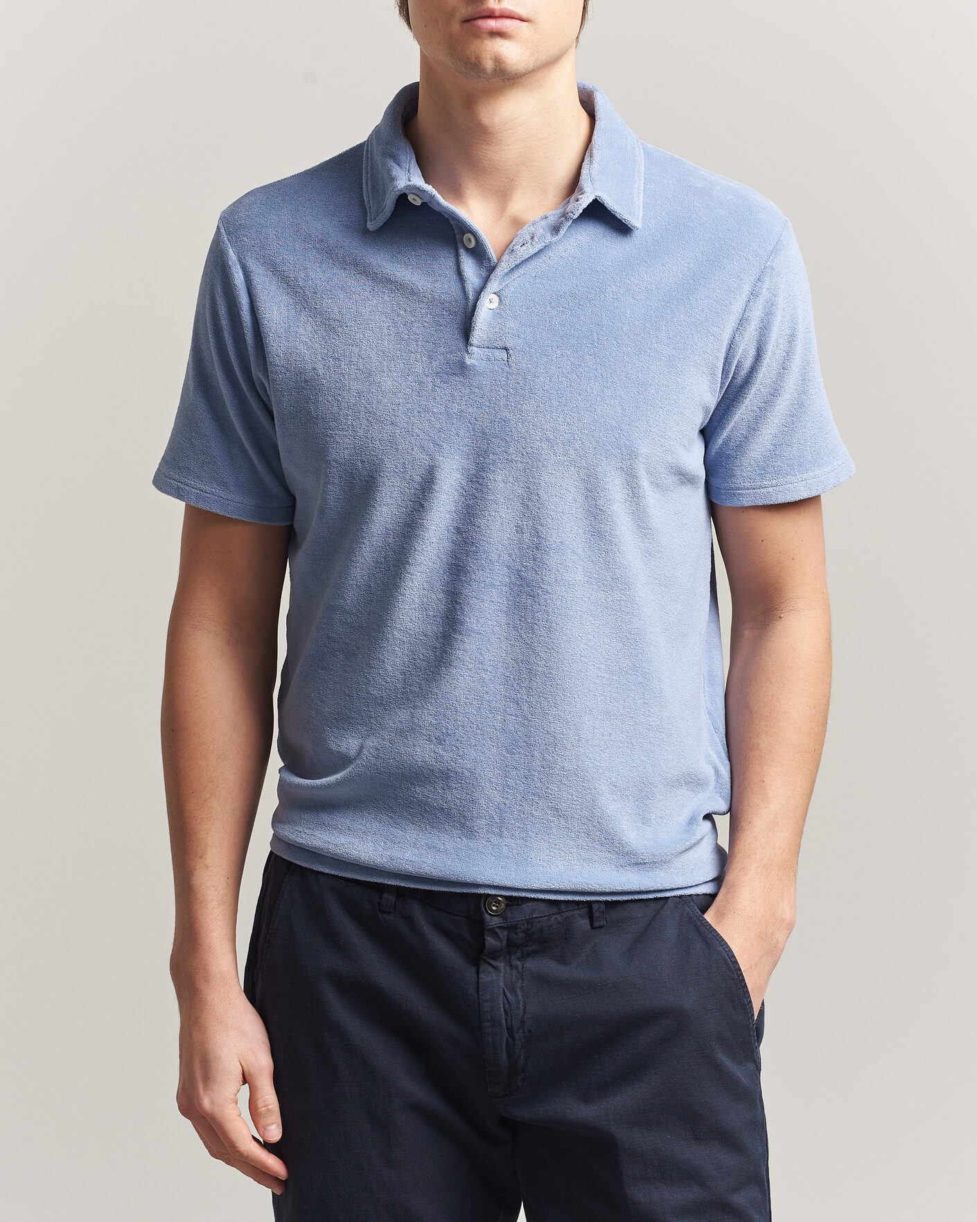 Men | Polo Shirts | Altea | Terry Cotton Polo Light Blue