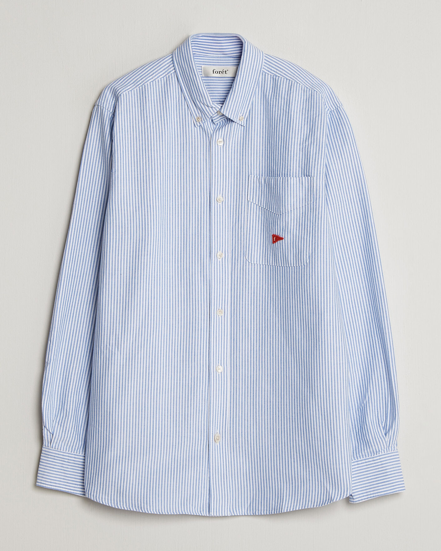 Men | Shirts | Forét | Flag Regular Fit Pocket Oxford Shirt Blue Stripe