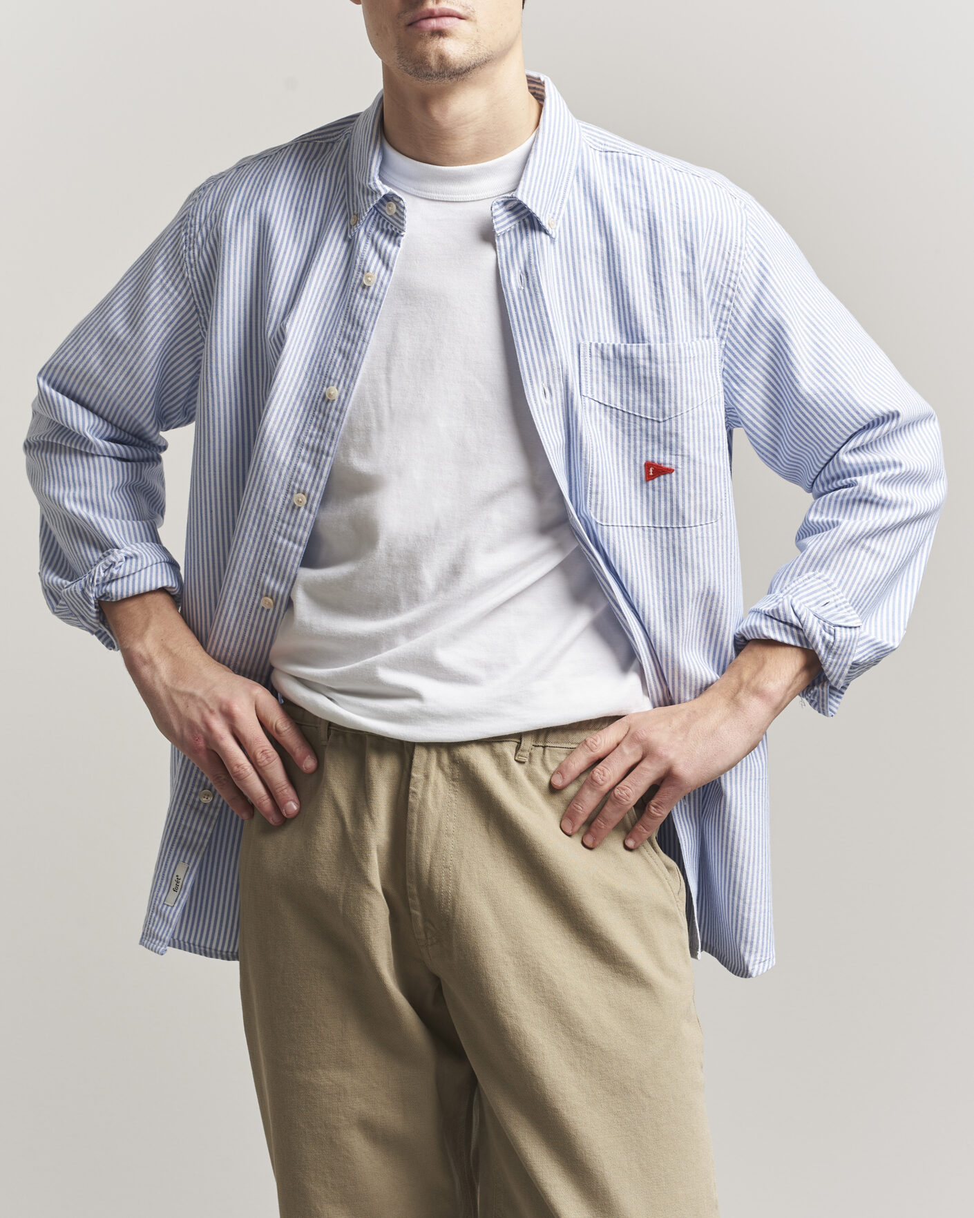 Men | Shirts | Forét | Flag Regular Fit Pocket Oxford Shirt Blue Stripe