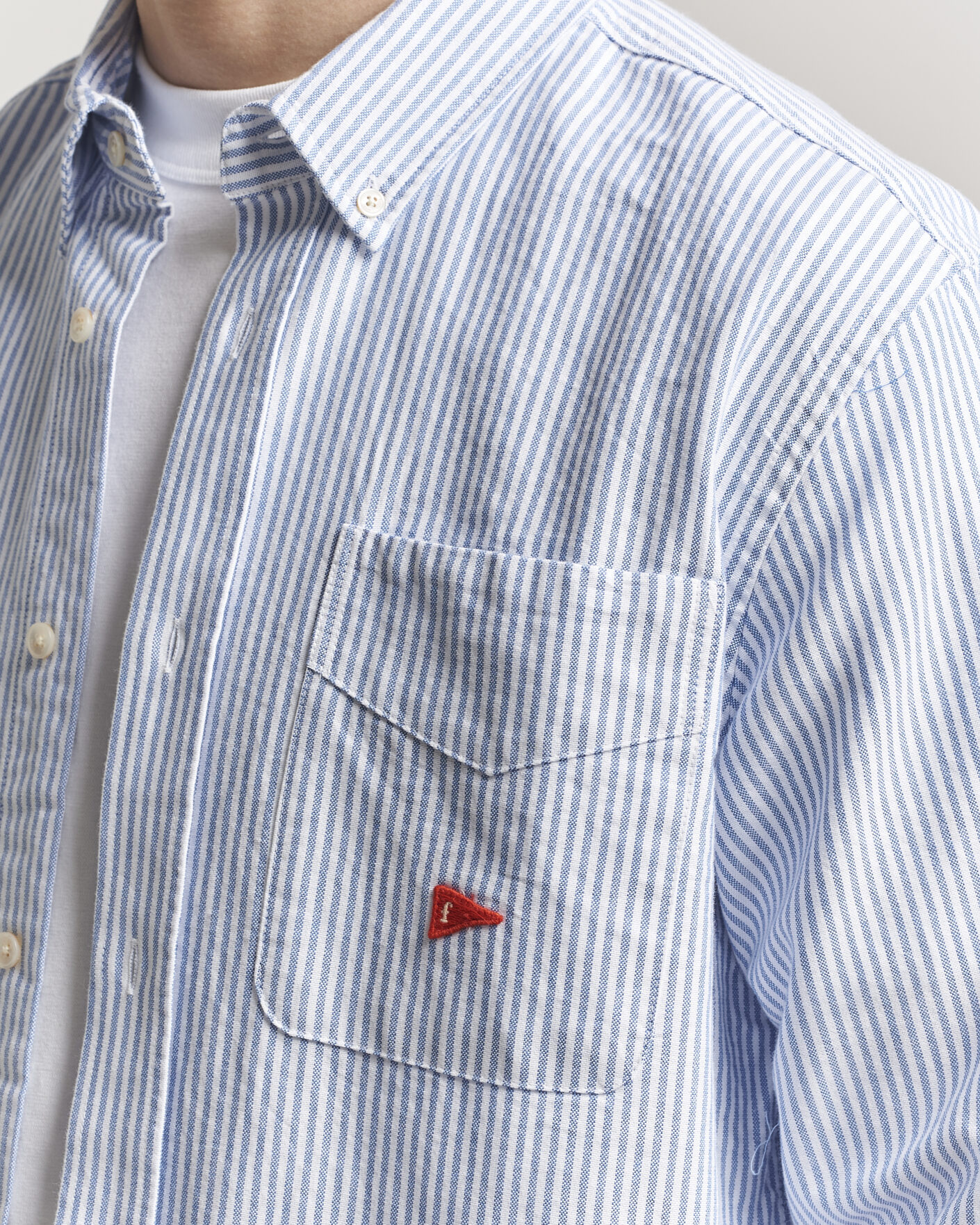 Men | Shirts | Forét | Flag Regular Fit Pocket Oxford Shirt Blue Stripe