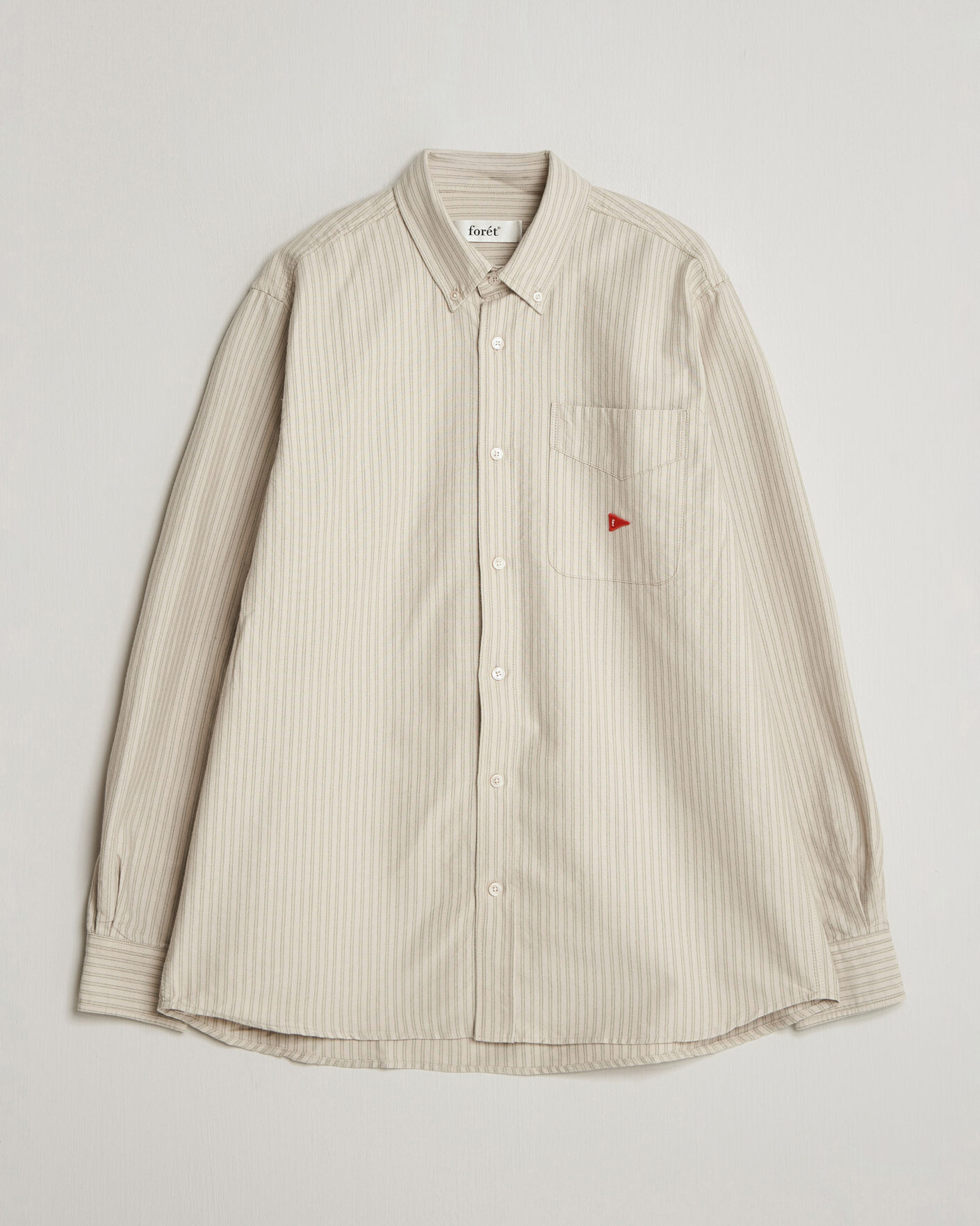 Men | Shirts | Forét | Flag Regular Fit Pocket Oxford Shirt Taupe Stripe