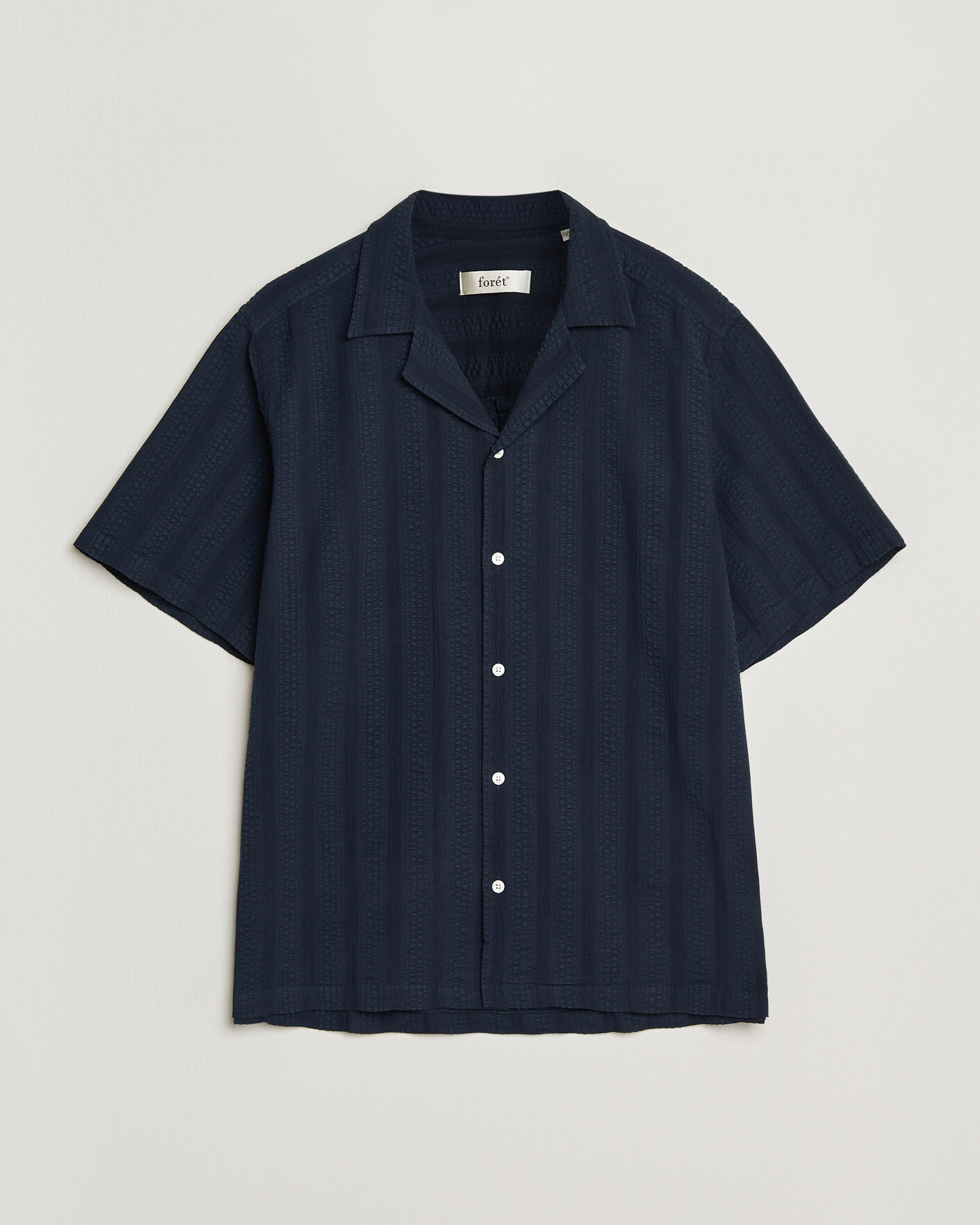 Forét Peer Jacquard Stripe Regular Fit SS Shirt Navy at CareOfCarl.com
