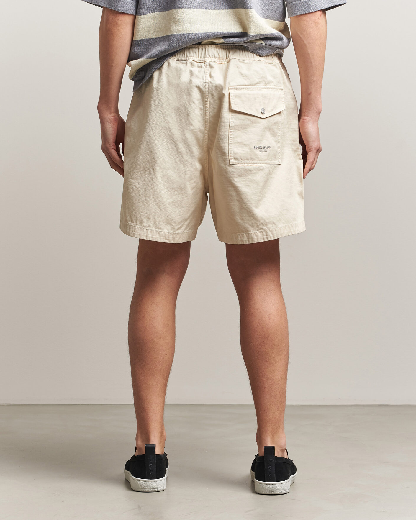 Stone Island Marina Organic Slub Cotton Shorts Ivory at CareOfCarl.com