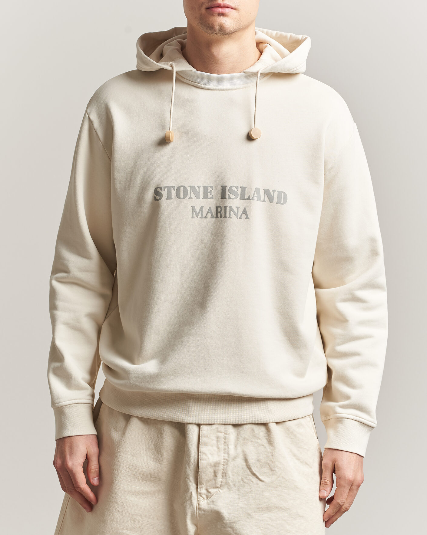 Stone Island Marina Cotton Fleece Hood Ivory at CareOfCarl.com