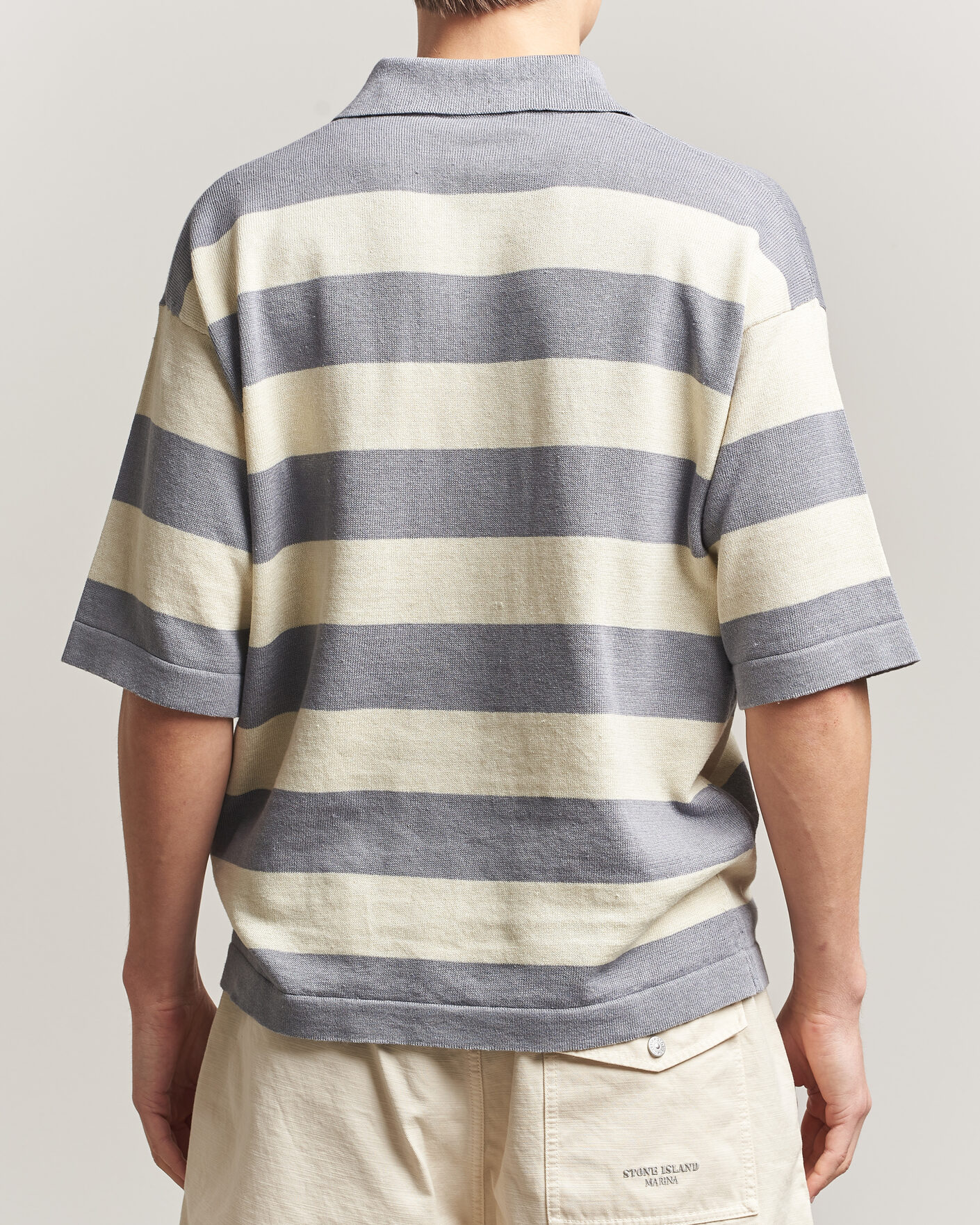 Men | Polo Shirts | Stone Island | Marina Knitted  Cotton/Linen Polo Ivory Melange