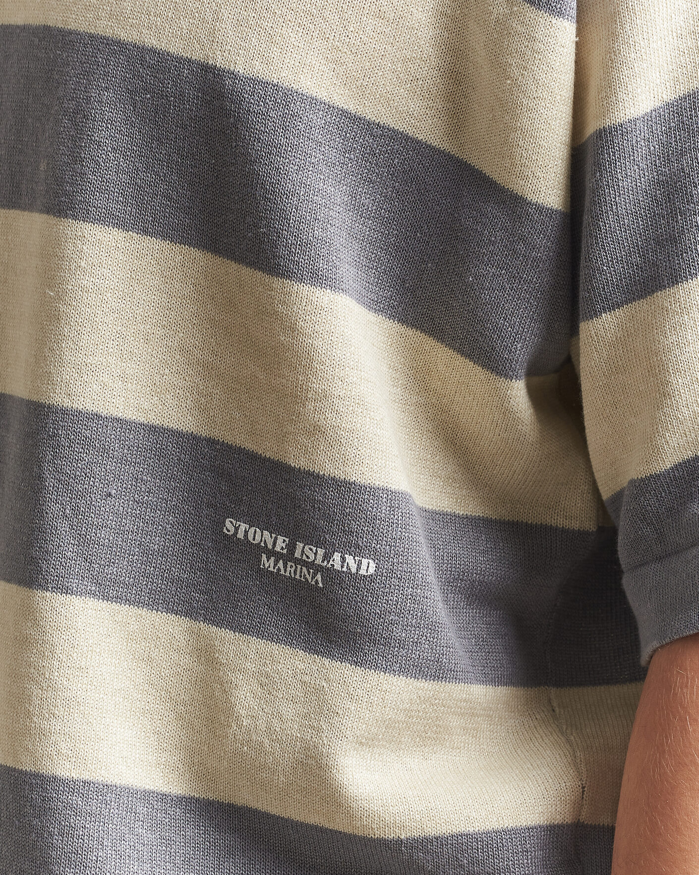 Men | Polo Shirts | Stone Island | Marina Knitted  Cotton/Linen Polo Ivory Melange