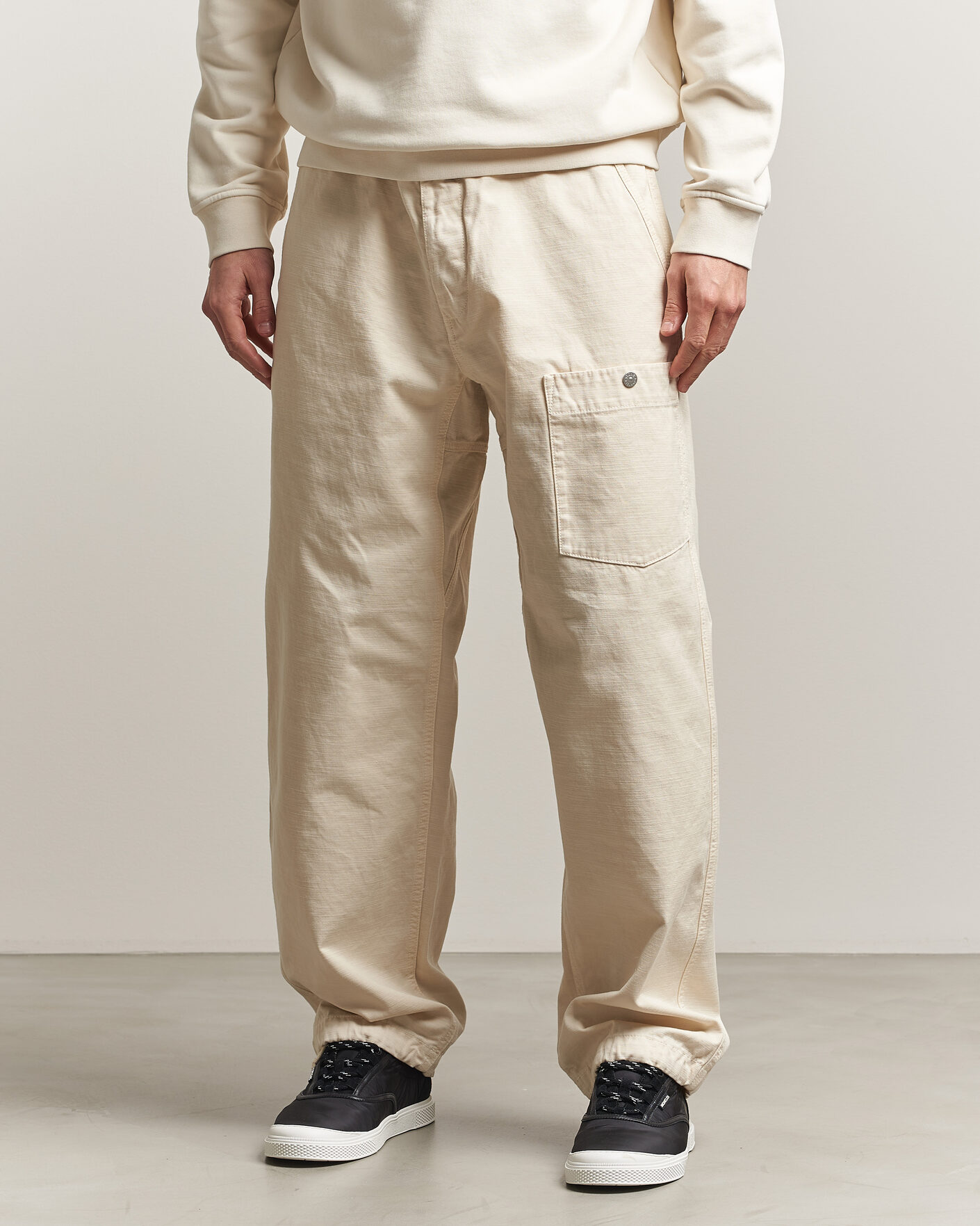Stone Island Marina Cotton Twill Trousers Ivory at CareOfCarl.com