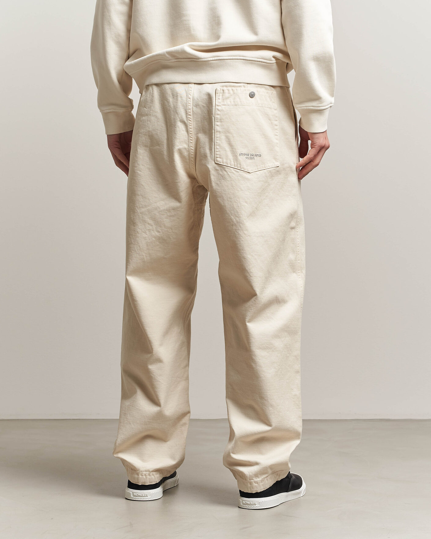 Stone Island Marina Cotton Twill Trousers Ivory at CareOfCarl.com