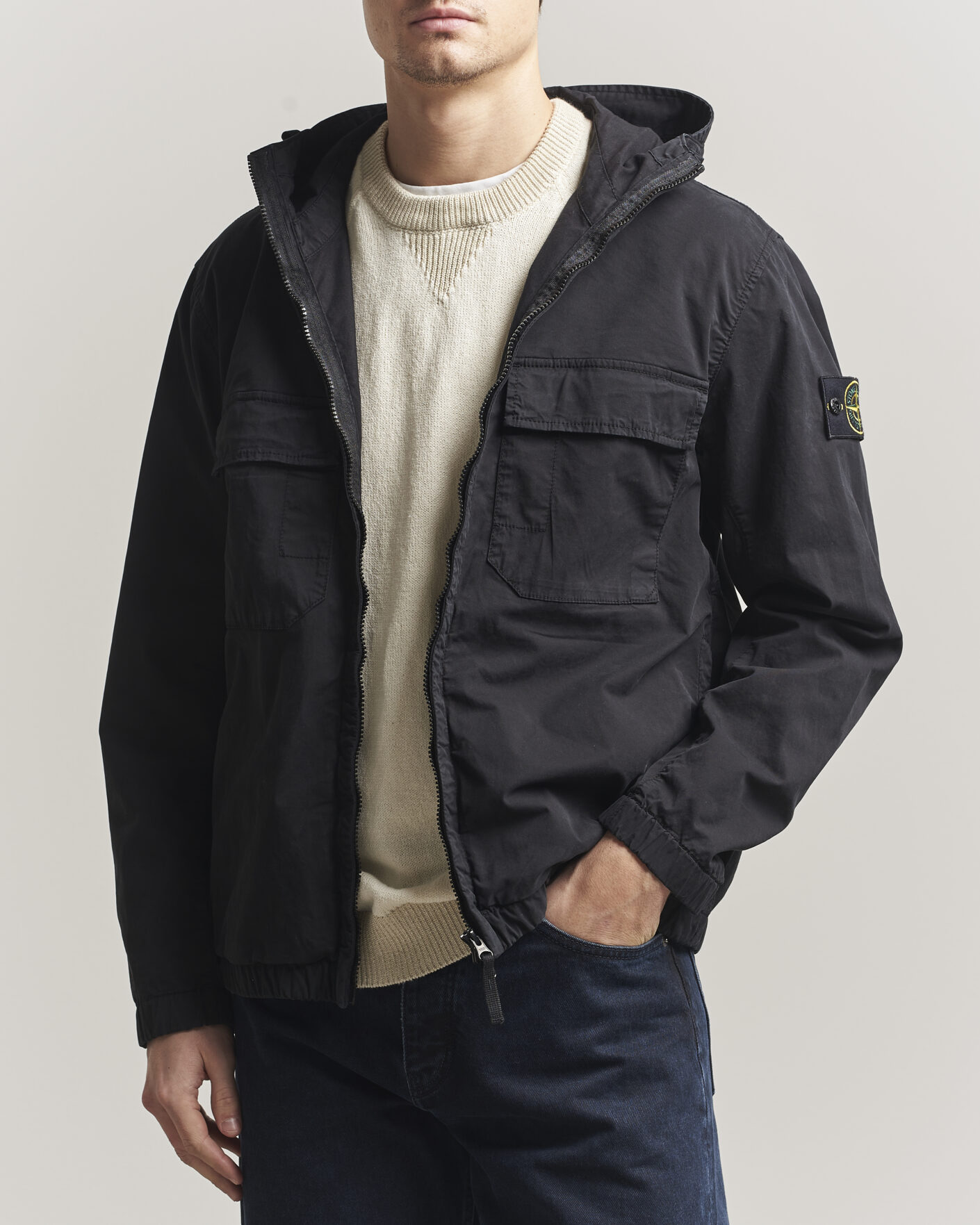 Men | Coats & Jackets | Stone Island | Stretch Cotton Twill Hood Jacket Black
