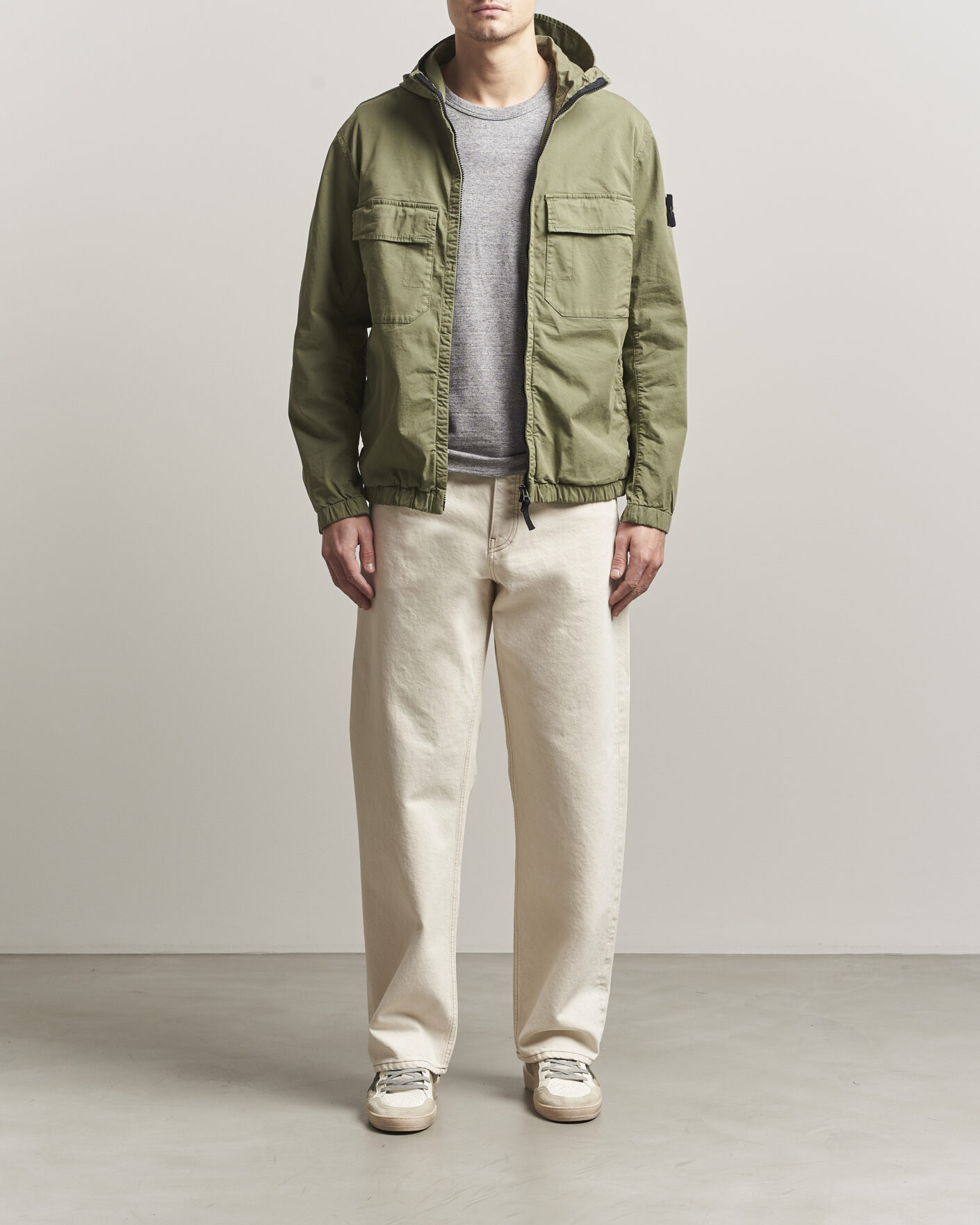 Stone Island Stretch Cotton Twill Hood Jacket Military Green at