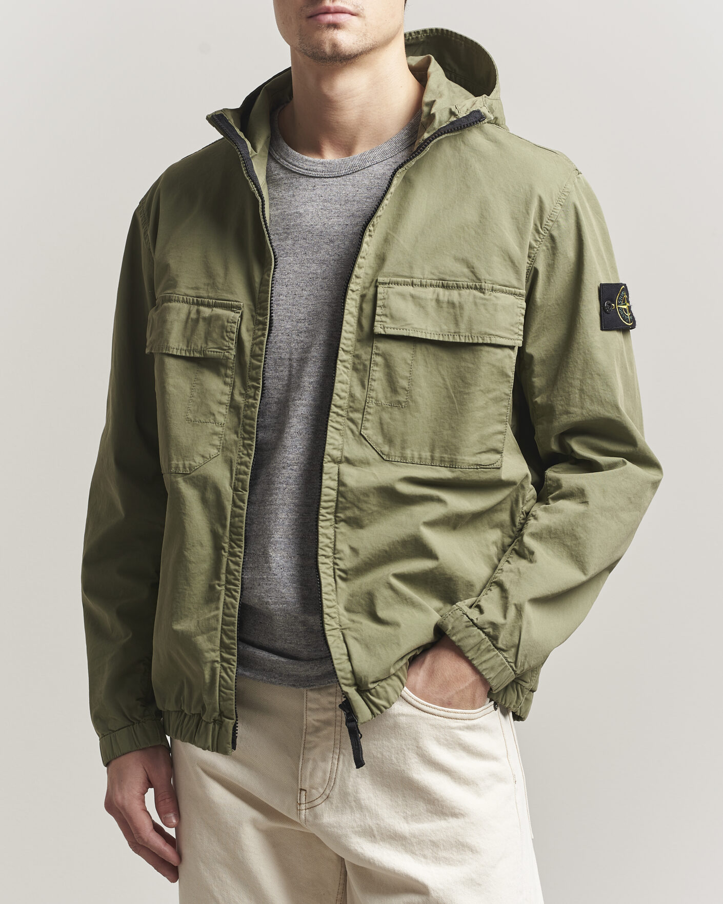Stone Island Stretch Cotton Twill Hood Jacket Military Green at