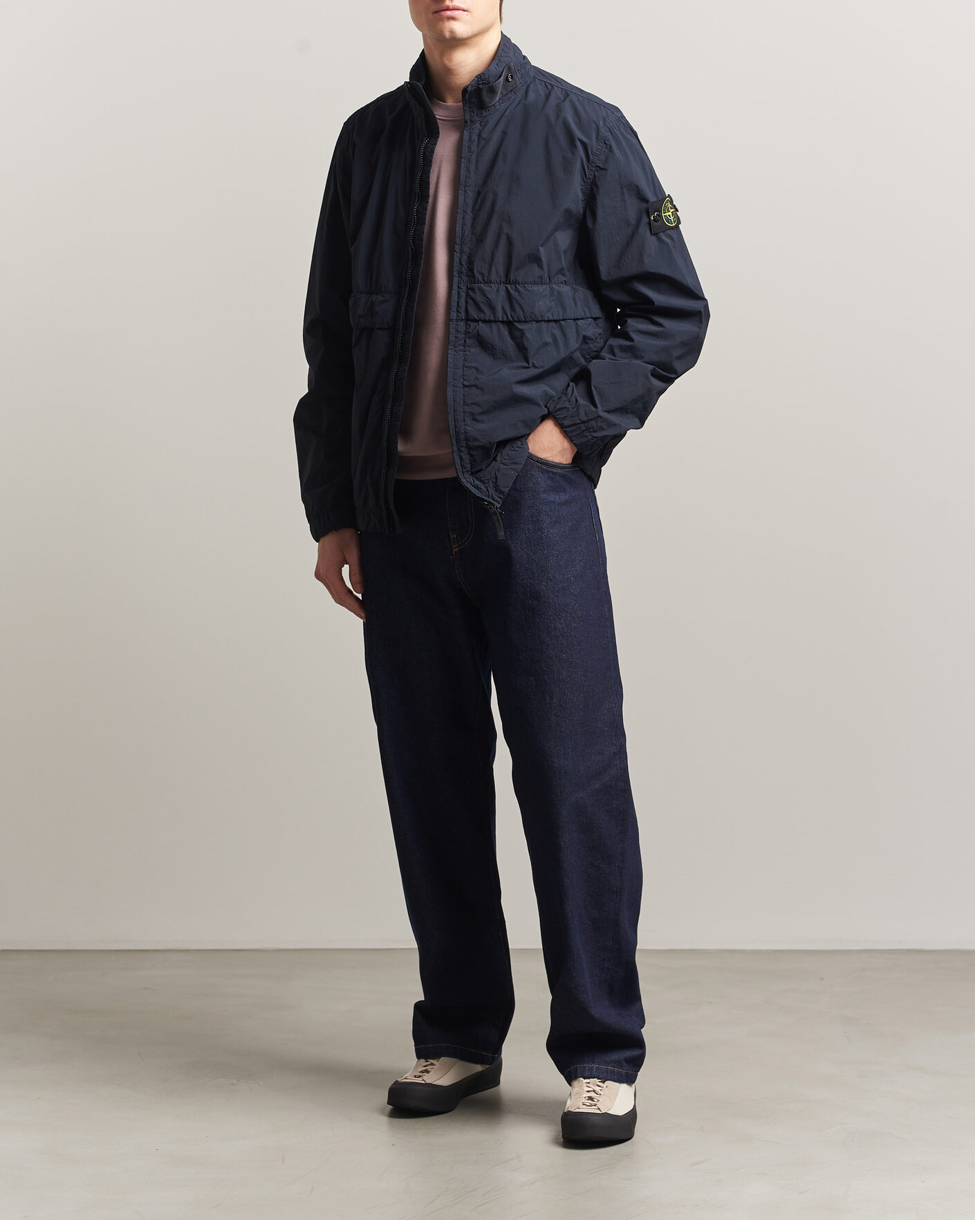 Stone Island Nylon Smerigliato-TC Stand Collar Jacket Navy at