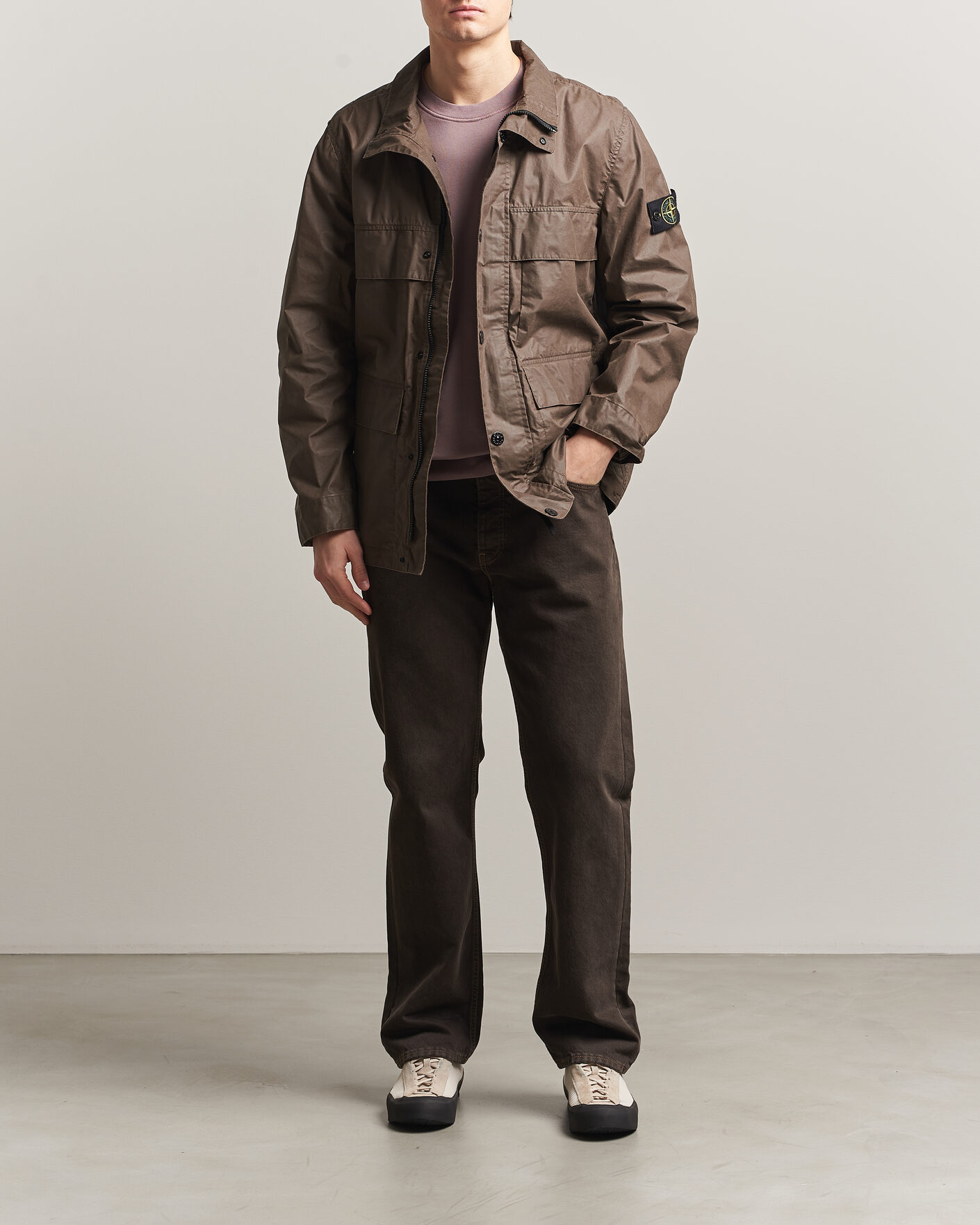 Stone Island Waxed Pigment Cotton Tela Field Jacket Umber at