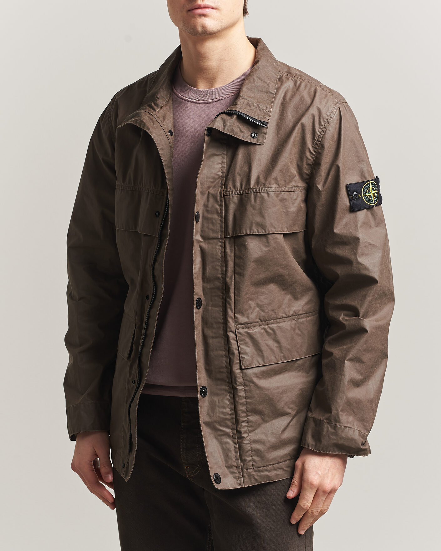 Stone Island Waxed Pigment Cotton Tela Field Jacket Umber at