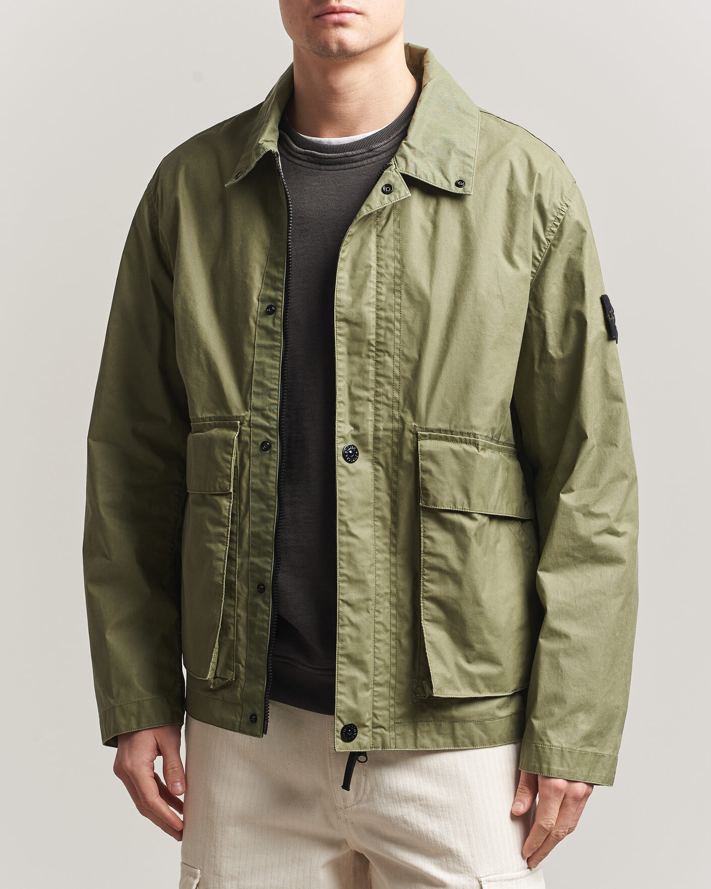 Stone Island Waxed Pigment Cotton Tela Coach Jacket Military Green