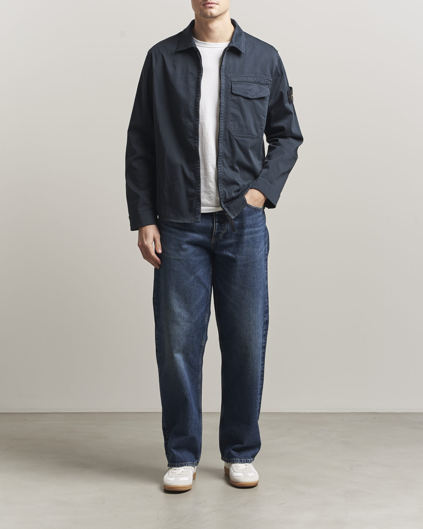 Stone Island Cotton Stretch Zip Overshirt Navy at CareOfCarl.com