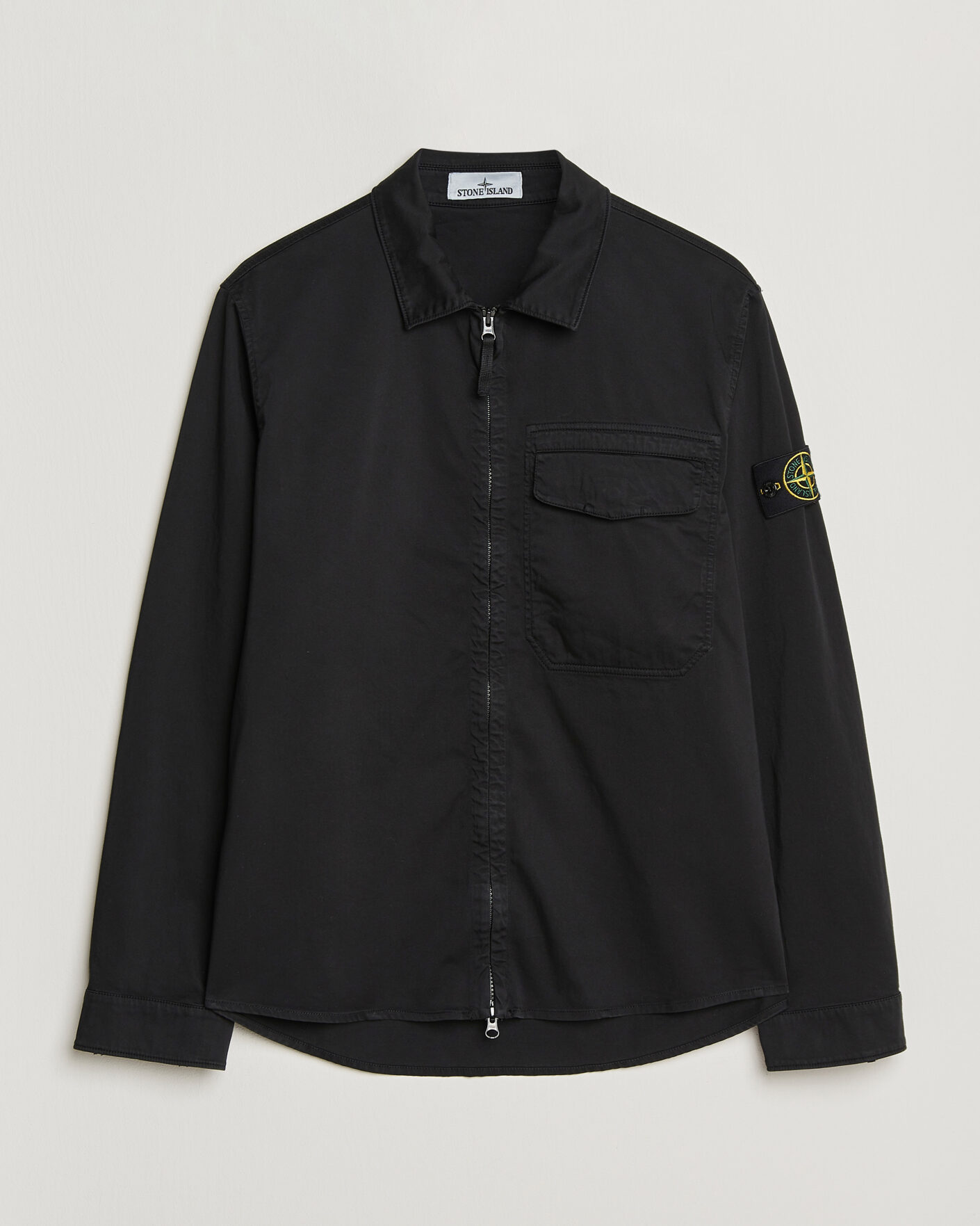 Men | Shirts | Stone Island | Cotton Stretch Zip Overshirt Black
