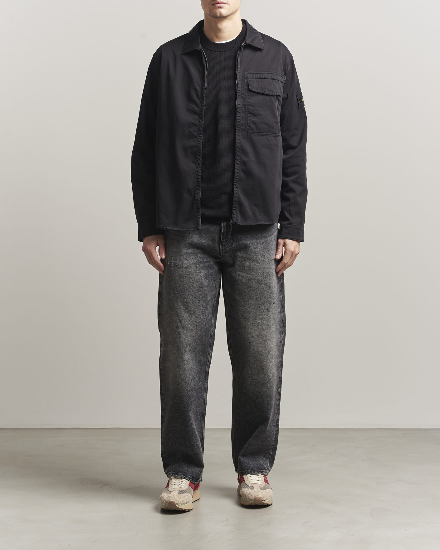 Stone Island Cotton Stretch Zip Overshirt Black at CareOfCarl.com
