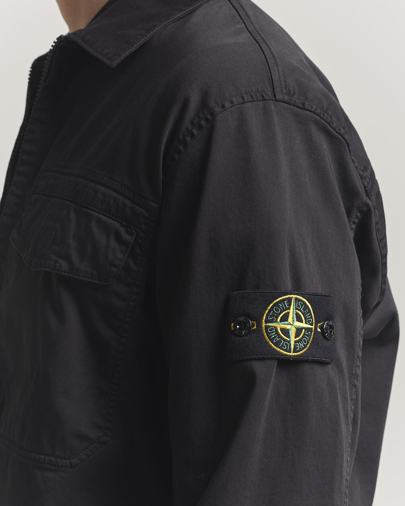 Men | Shirts | Stone Island | Cotton Stretch Zip Overshirt Black