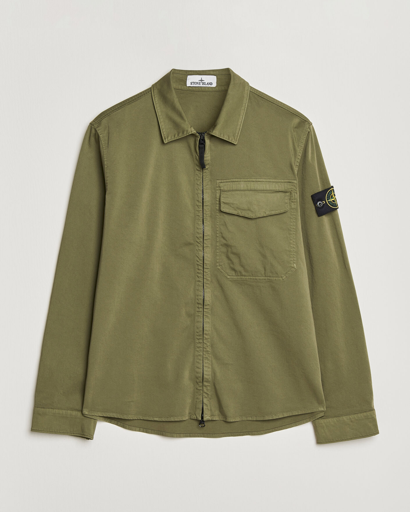 Men | Shirts | Stone Island | Cotton Stretch Zip Overshirt Military Green