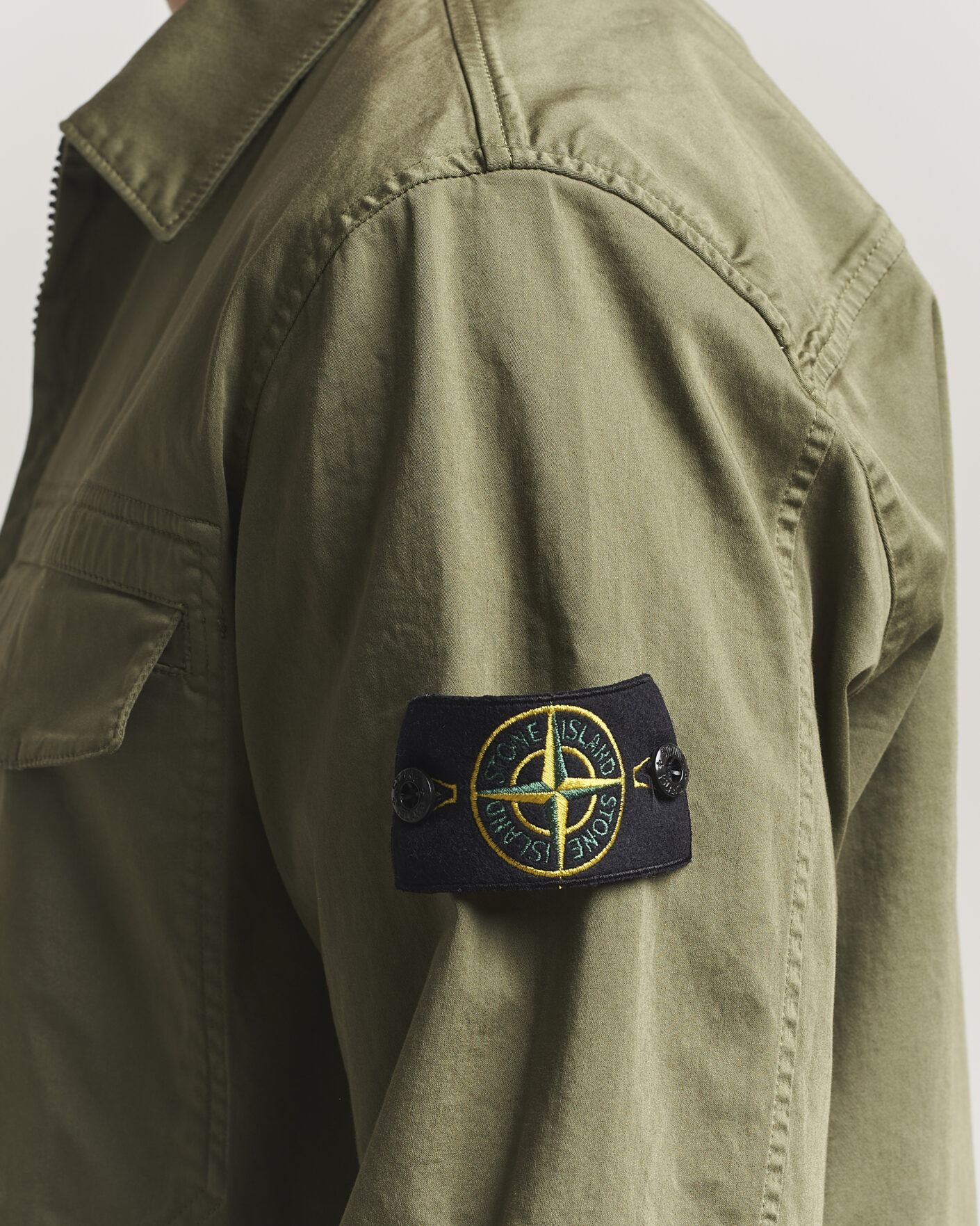 Men | Shirts | Stone Island | Cotton Stretch Zip Overshirt Military Green