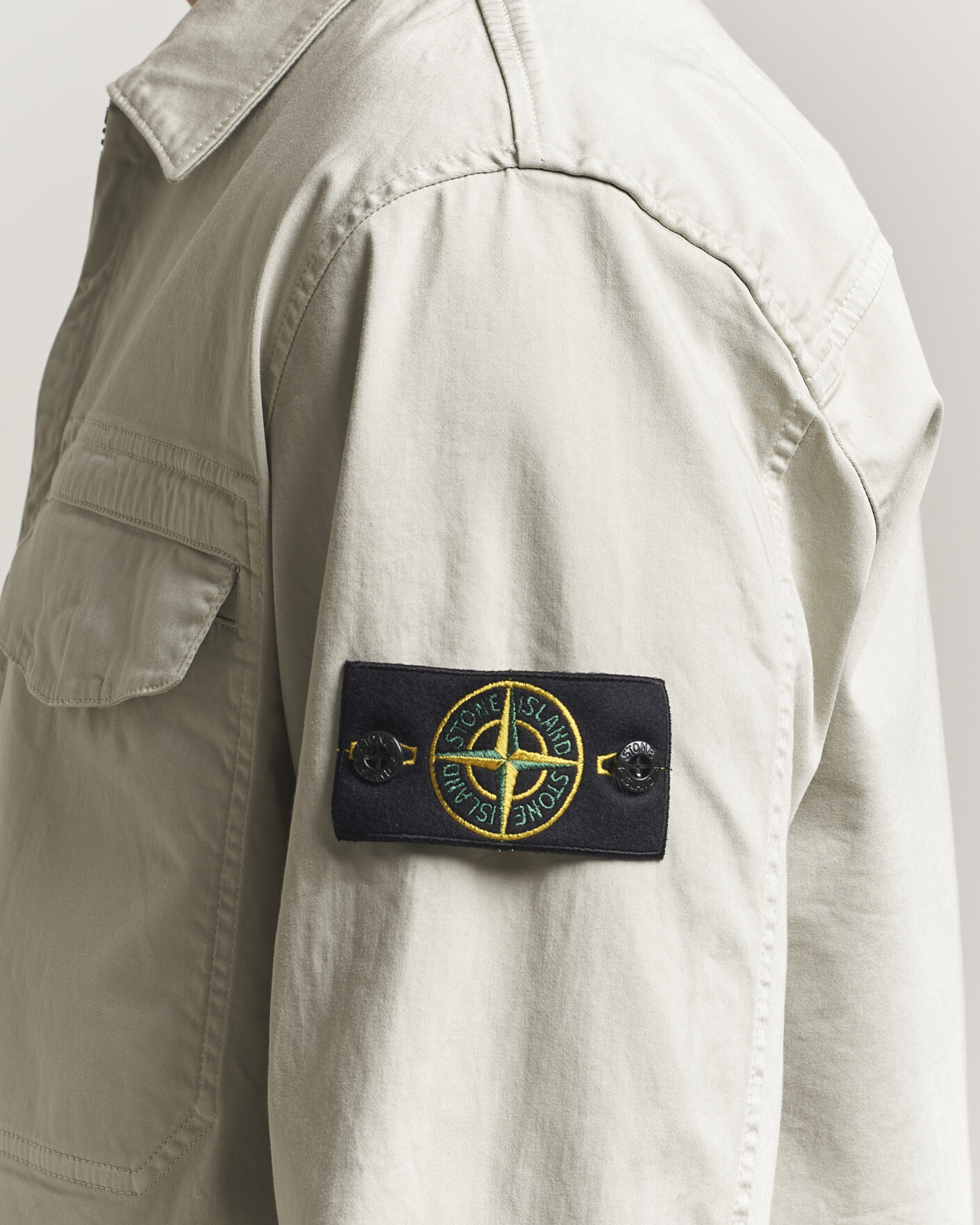Stone Island Cotton Stretch Zip Overshirt Pearl Grey at CareOfCarl.com