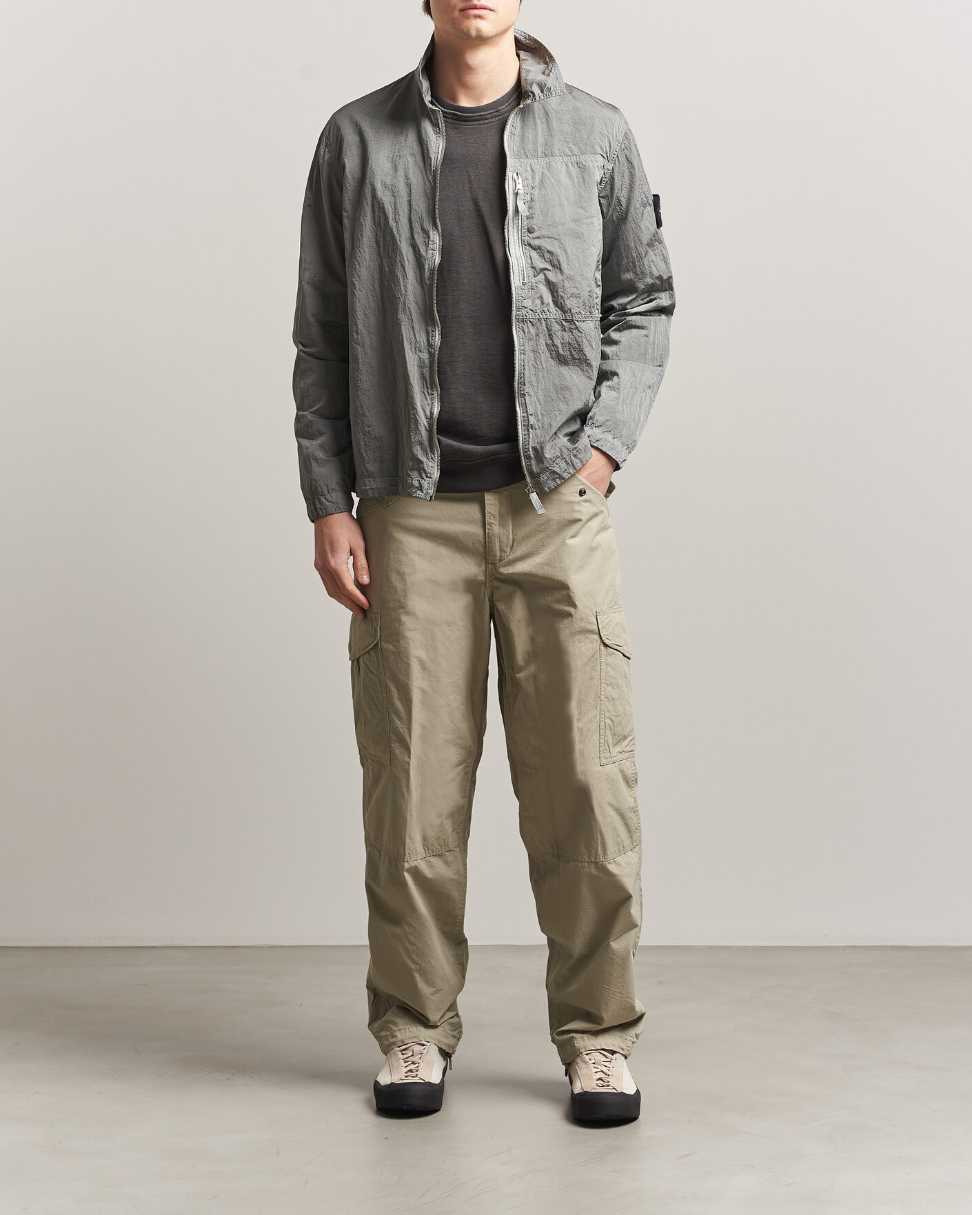 Stone Island Nylon Metal Zip Overshirt Pearl Grey at CareOfCarl.com