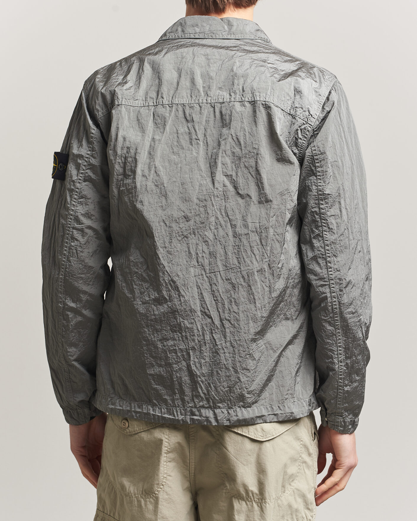 Stone Island Nylon Metal Zip Overshirt Pearl Grey at CareOfCarl.com