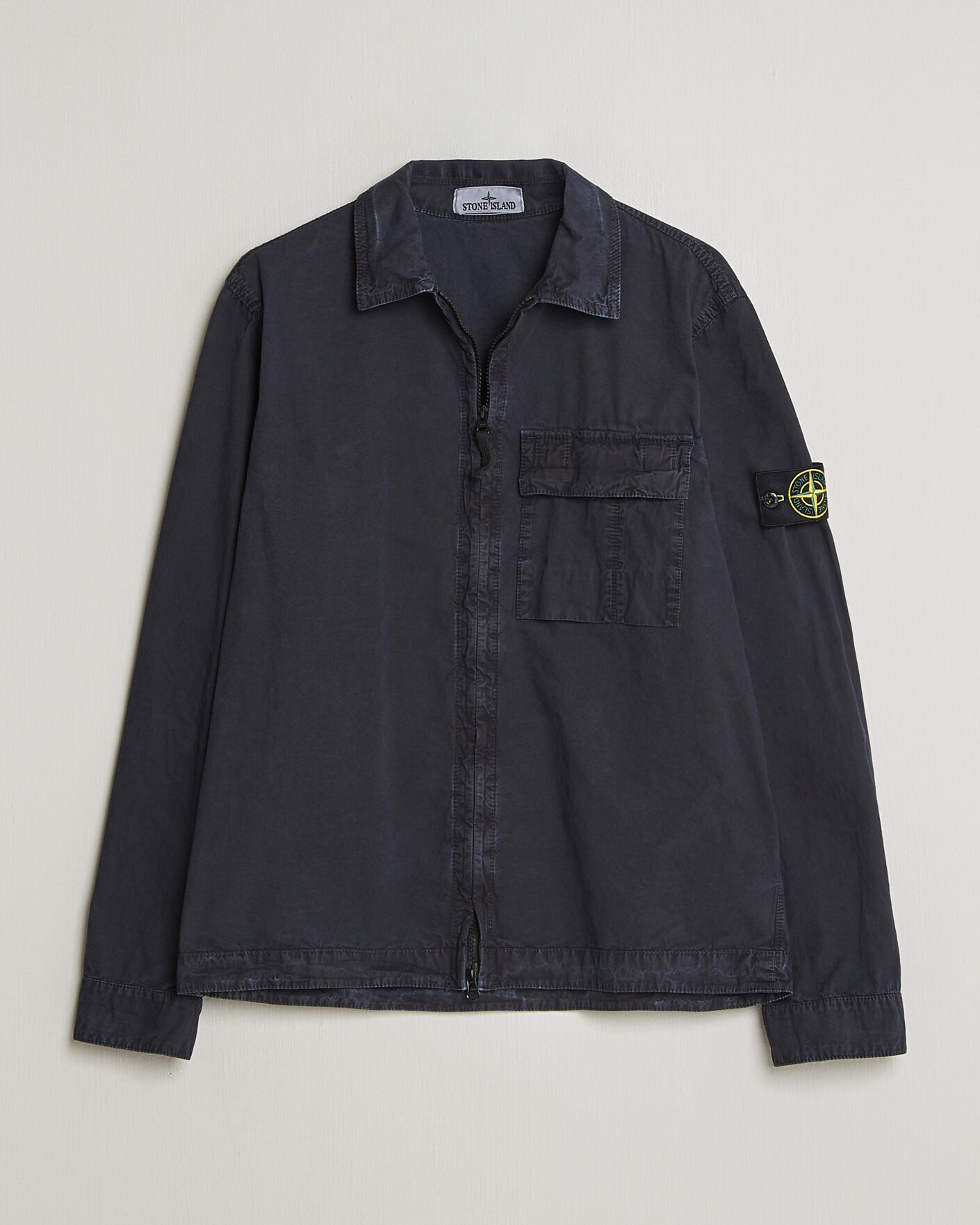 Stone Island Brushed Cotton Canvas Zip Overshirt Navy at