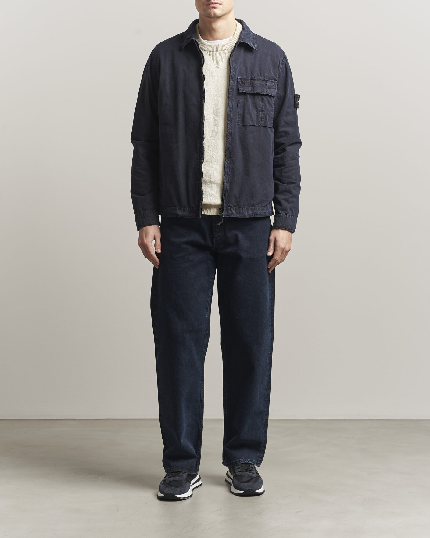 Men | Shirts | Stone Island | Brushed Cotton Canvas Zip Overshirt Navy