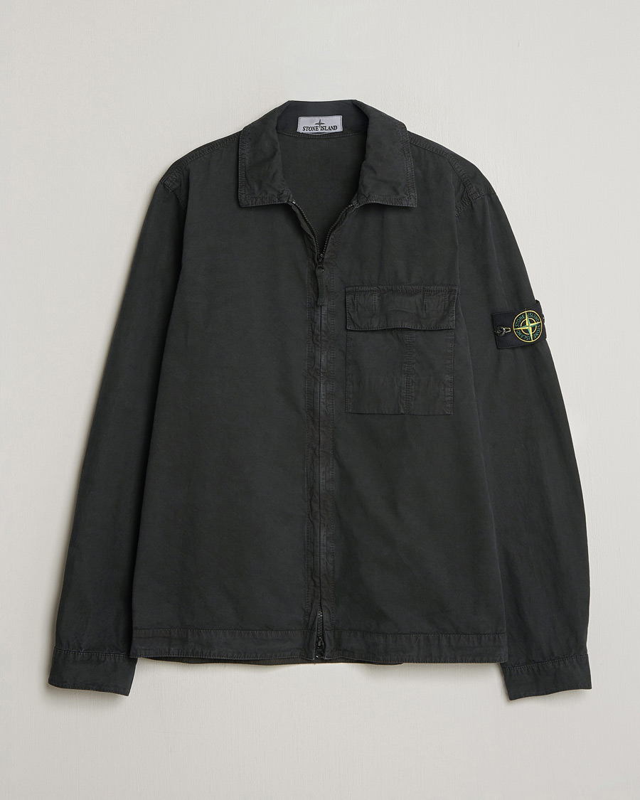 Stone Island Brushed Cotton Canvas Zip Overshirt Black at