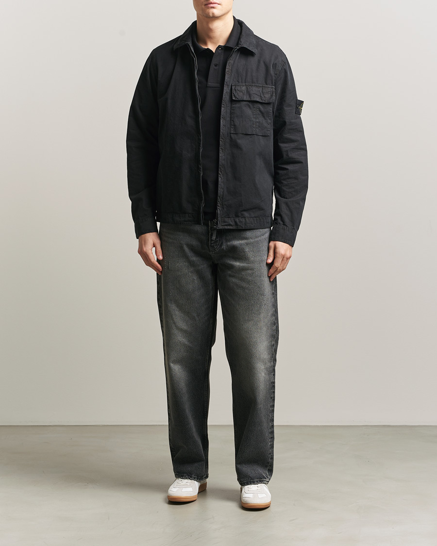 Stone Island Brushed Cotton Canvas Zip Overshirt Black at