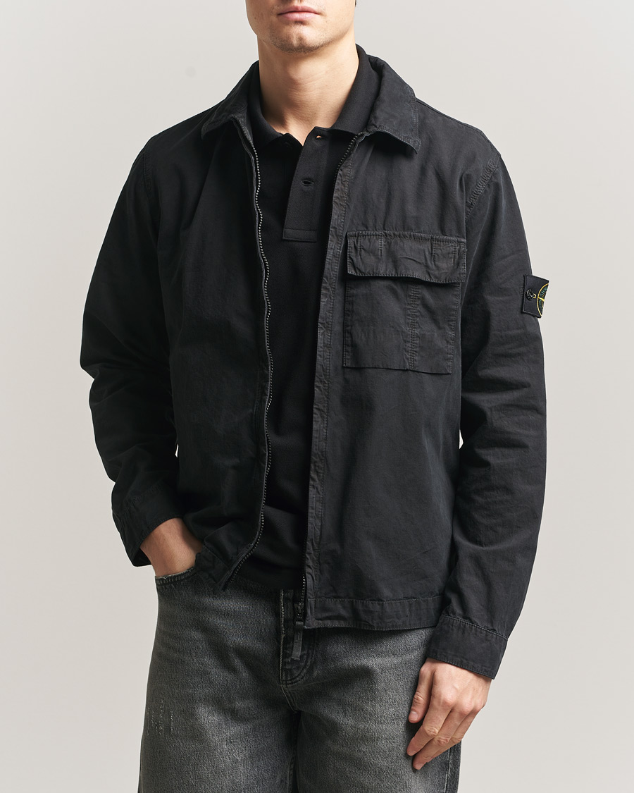 Men | Shirts | Stone Island | Brushed Cotton Canvas Zip Overshirt Black