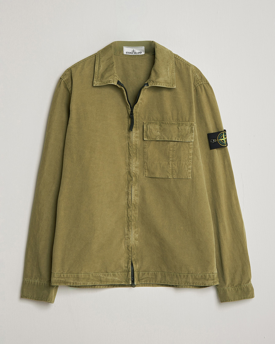 Men | Shirts | Stone Island | Brushed Cotton Canvas Zip Overshirt Military Green