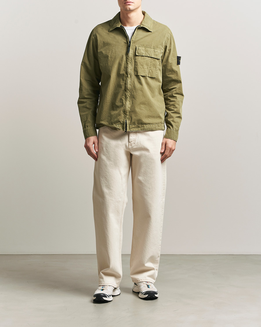 Men | Shirts | Stone Island | Brushed Cotton Canvas Zip Overshirt Military Green