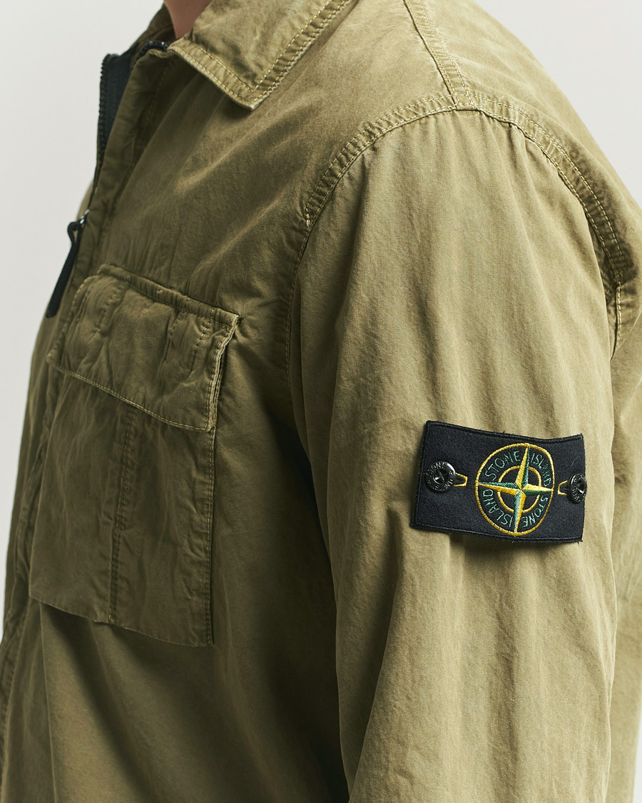 Men | Shirts | Stone Island | Brushed Cotton Canvas Zip Overshirt Military Green