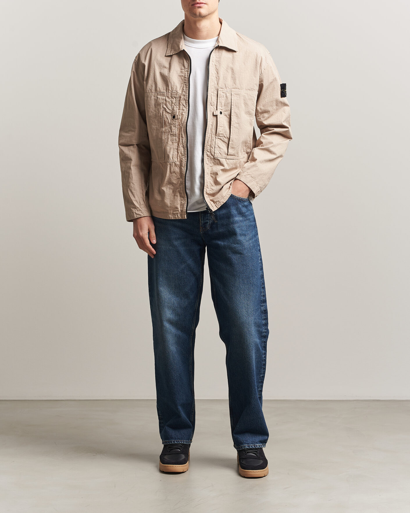 Stone Island Cotton Ripstop Zip Overshirt Desert at CareOfCarl.com