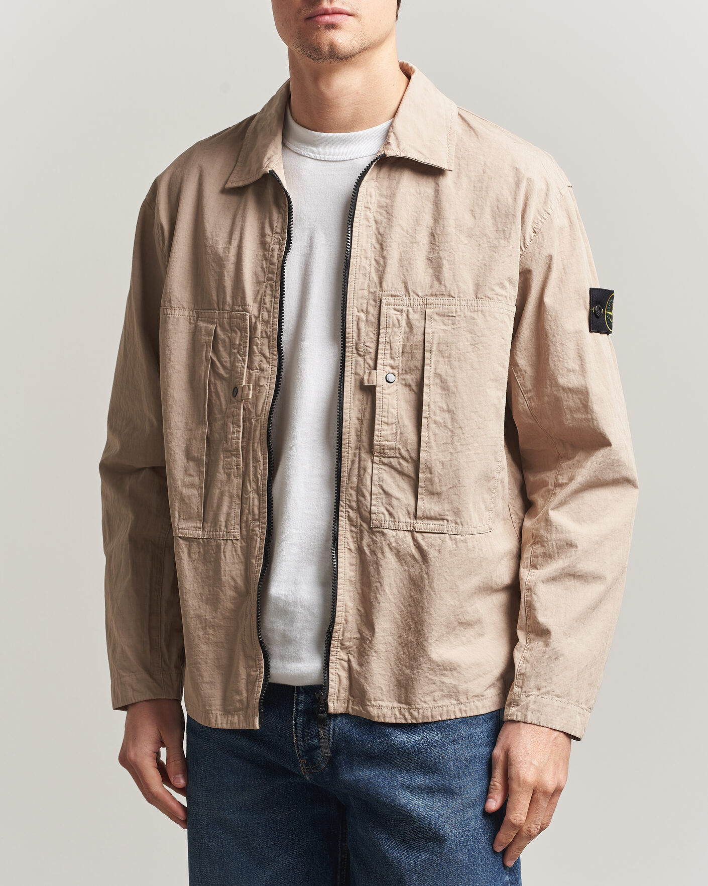 Stone Island Cotton Ripstop Zip Overshirt Desert at CareOfCarl.com