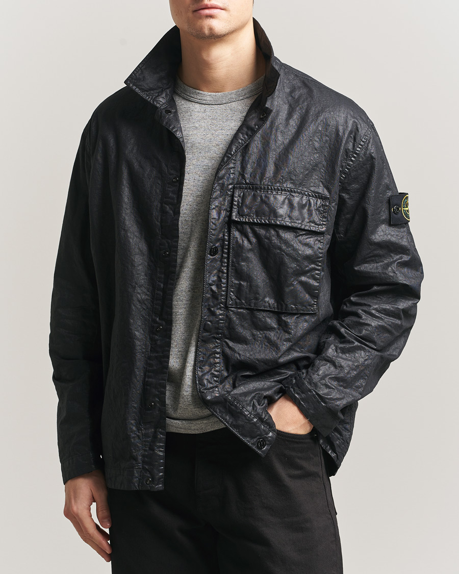 Stone Island Garment Dyed Nylon Zip Overshirt Black at CareOfCarl.com