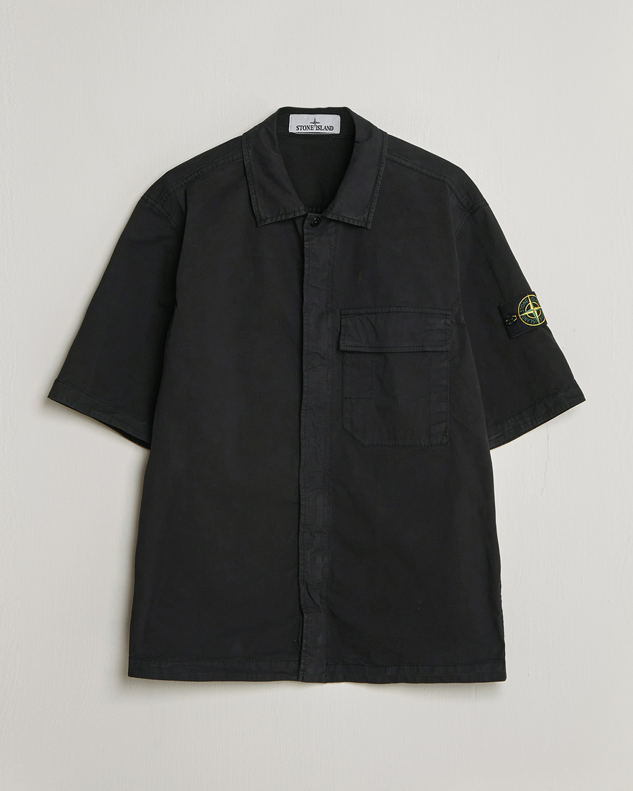 Men | Shirts | Stone Island | Organic Cotton Twill Short Sleeve Shirt Black