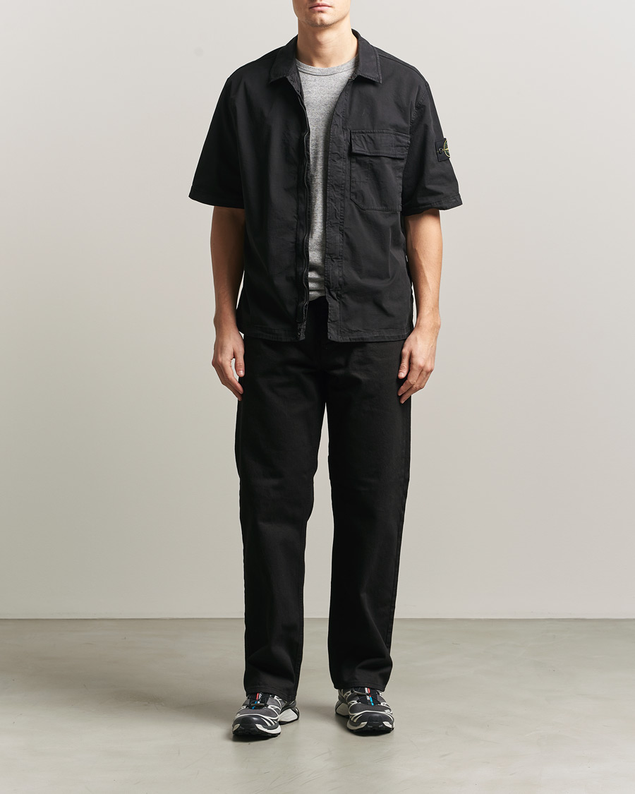 Men | Shirts | Stone Island | Organic Cotton Twill Short Sleeve Shirt Black