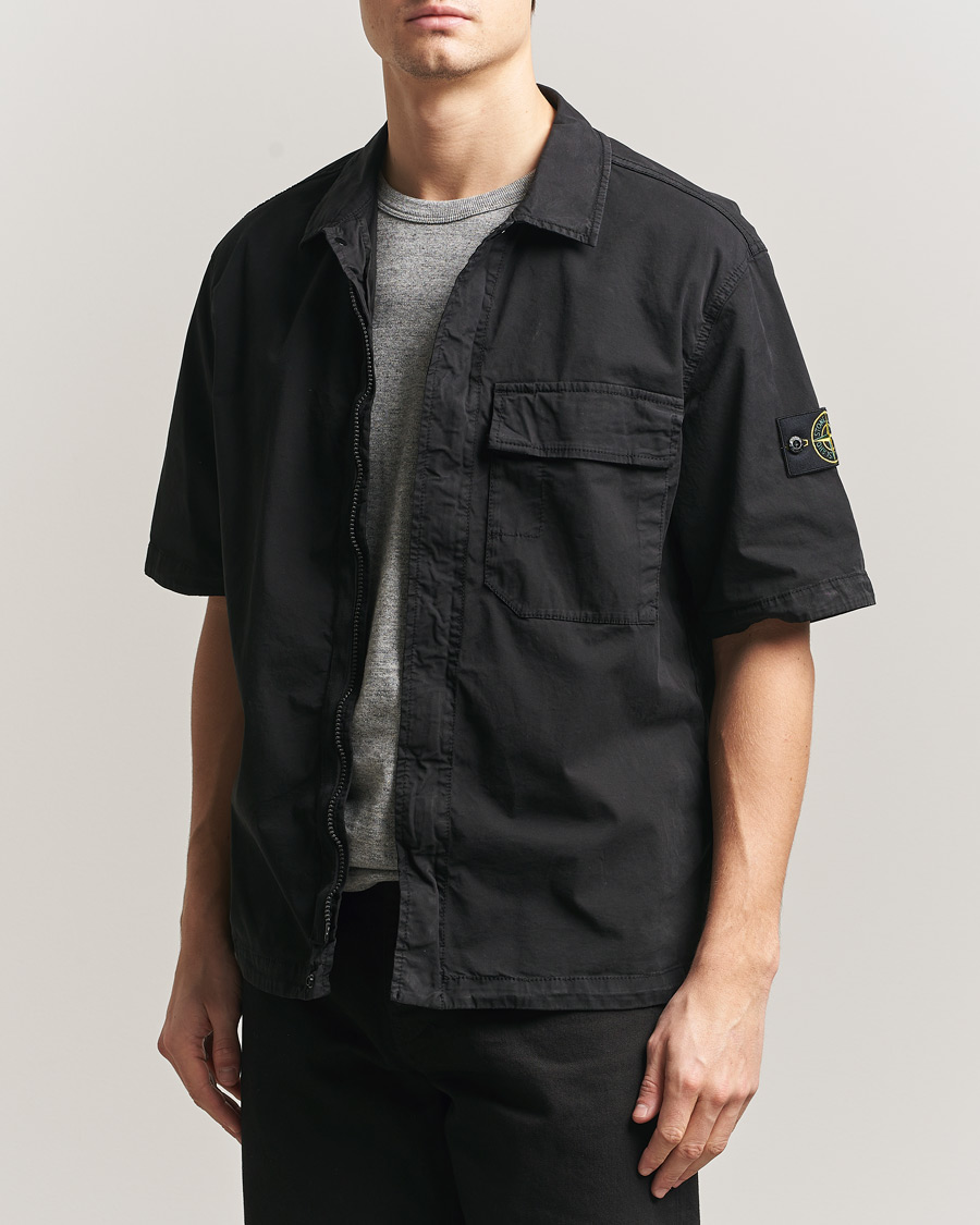 Men | Shirts | Stone Island | Organic Cotton Twill Short Sleeve Shirt Black