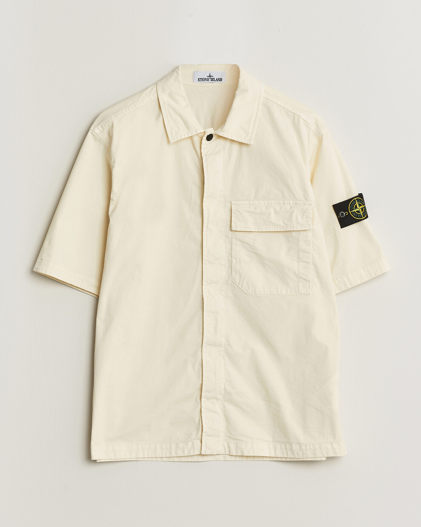 Men | Shirts | Stone Island | Organic Cotton Twill Short Sleeve Shirt Ivory