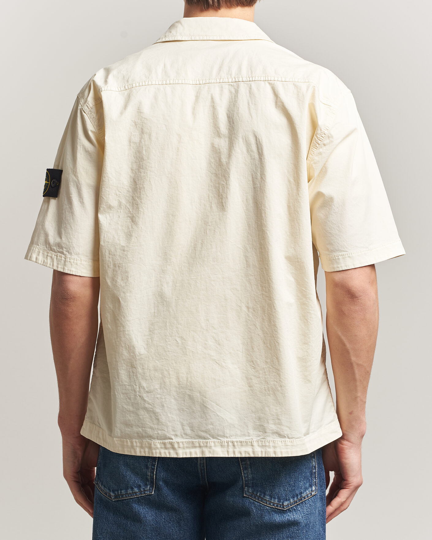 Men | Shirts | Stone Island | Organic Cotton Twill Short Sleeve Shirt Ivory