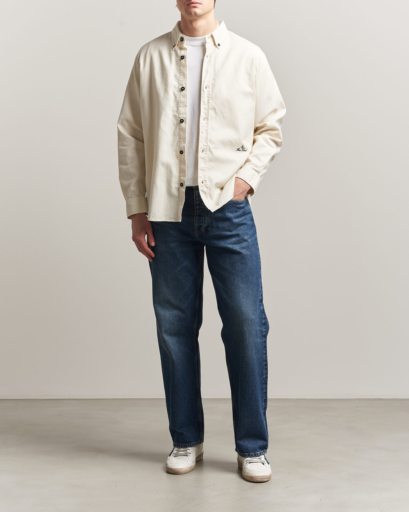 Men | Shirts | Stone Island | Organic Cotton Oxford Shirt Ivory