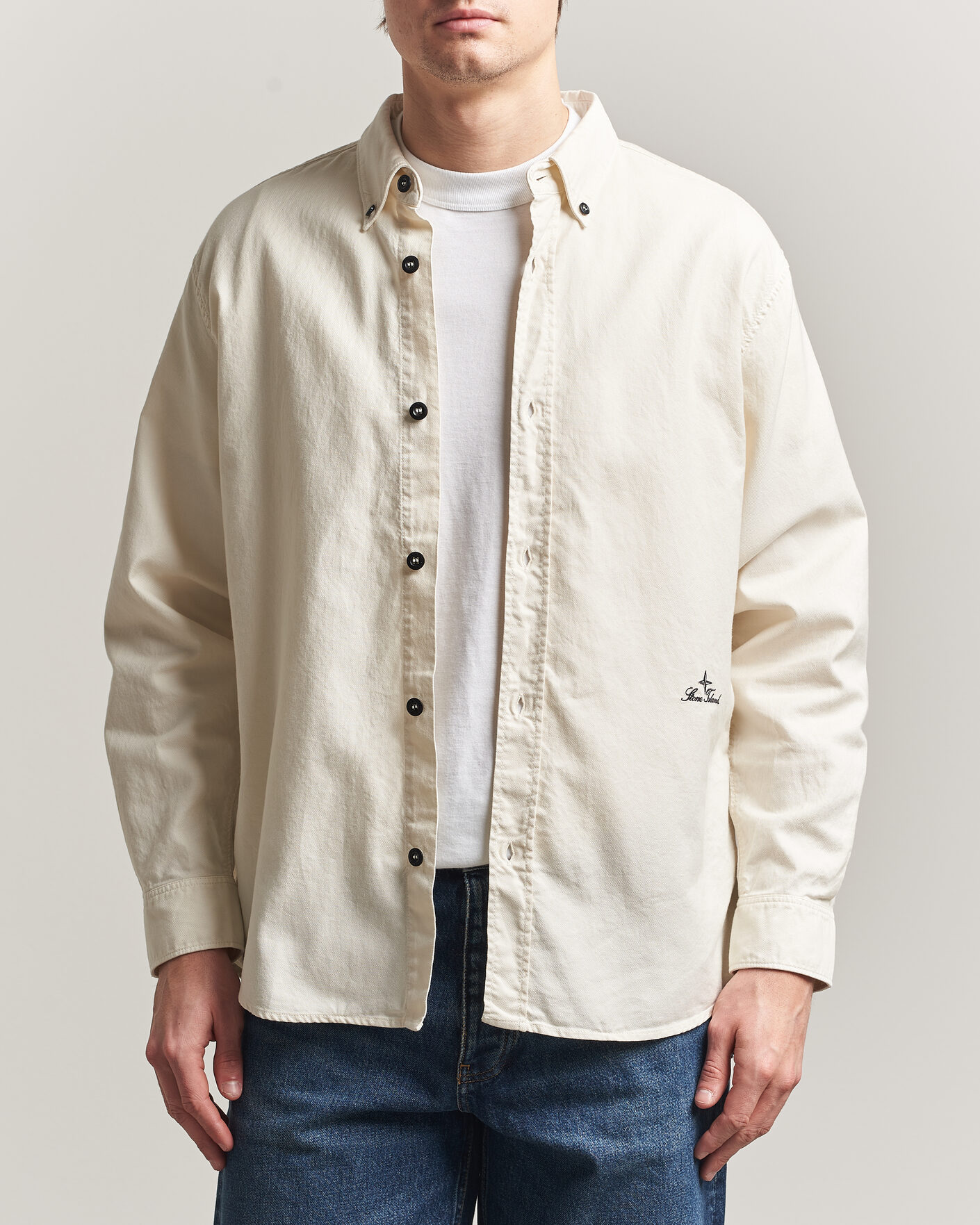 Stone Island Organic Cotton Oxford Shirt Ivory at CareOfCarl.com