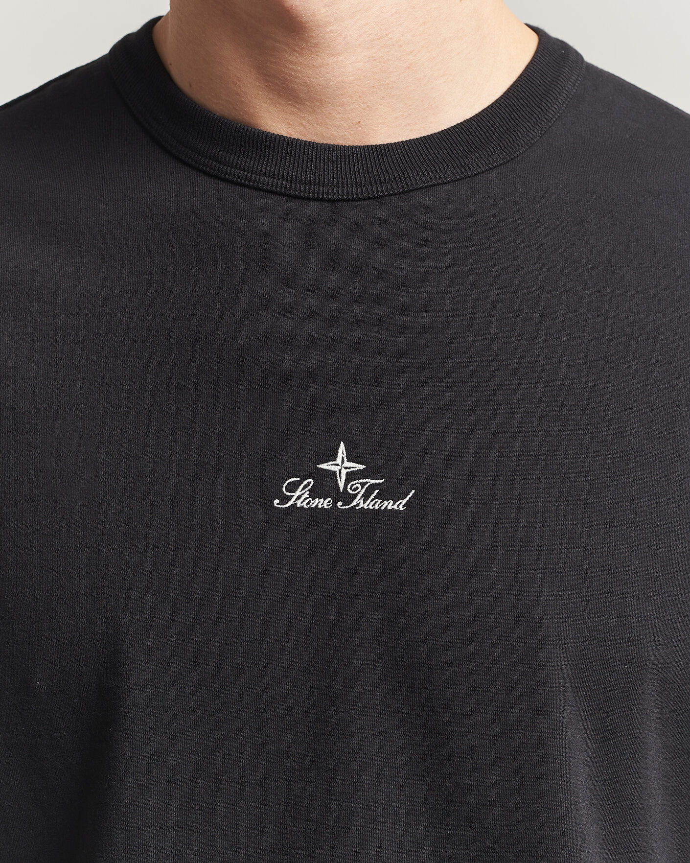 Men | T-Shirts | Stone Island | Organic Cotton Jersey Long Sleeve Logo T-Shirt Black