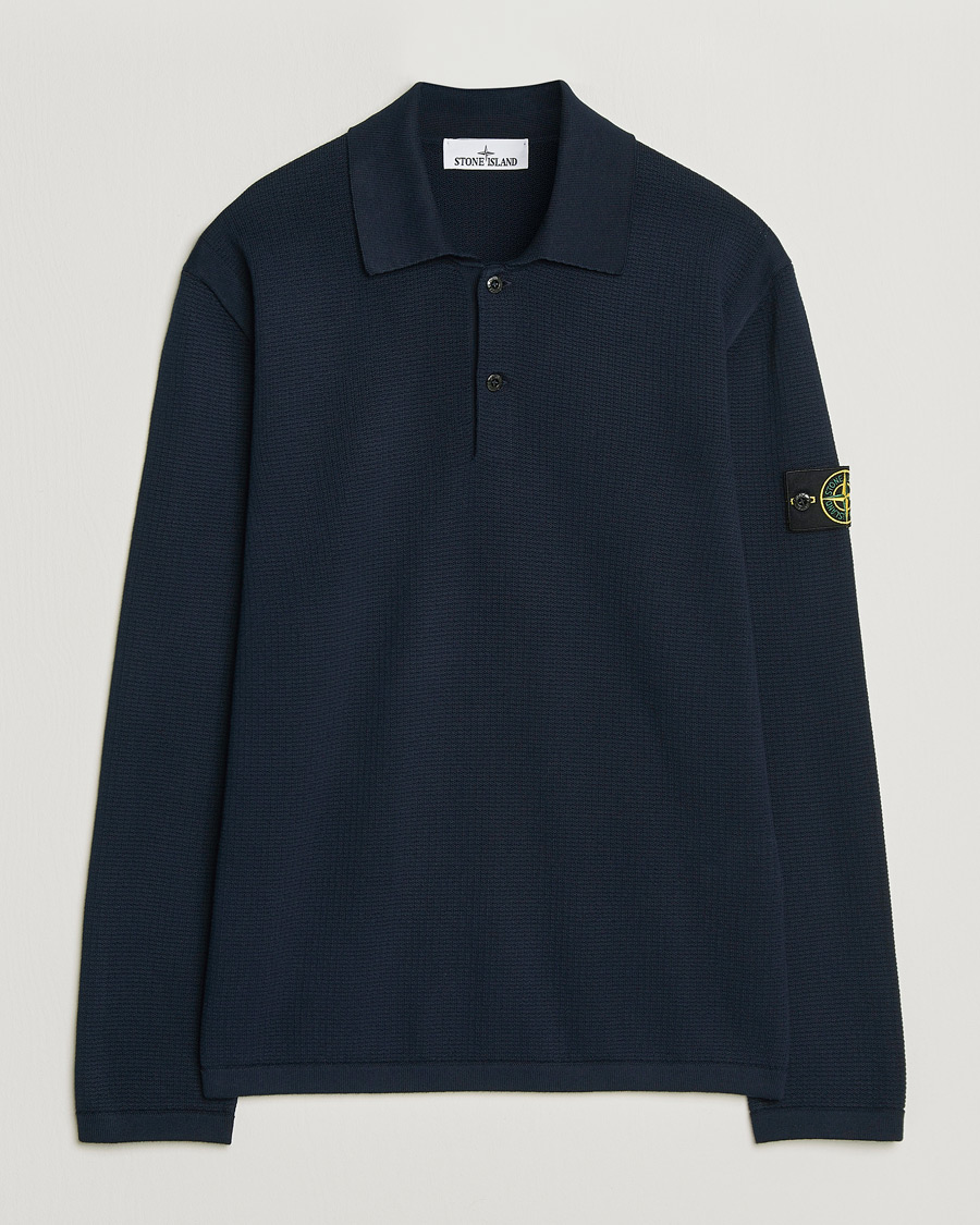 Stone Island Micro Stitch Knitted Cotton Polo Navy at CareOfCarl.com
